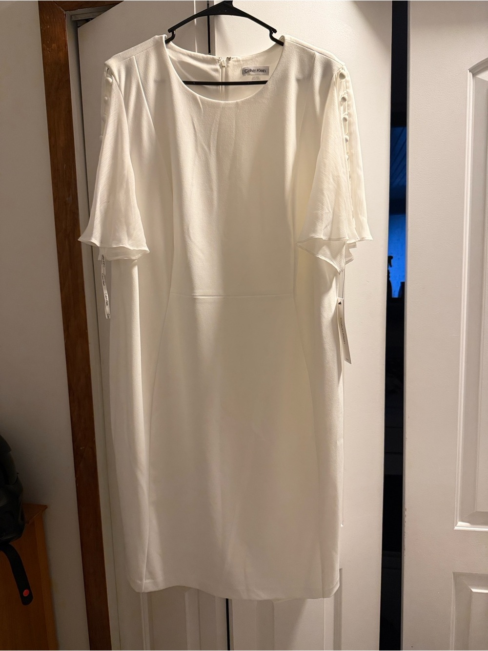 Calvin Klein Cream Midi Dress with Flutter Sleeves